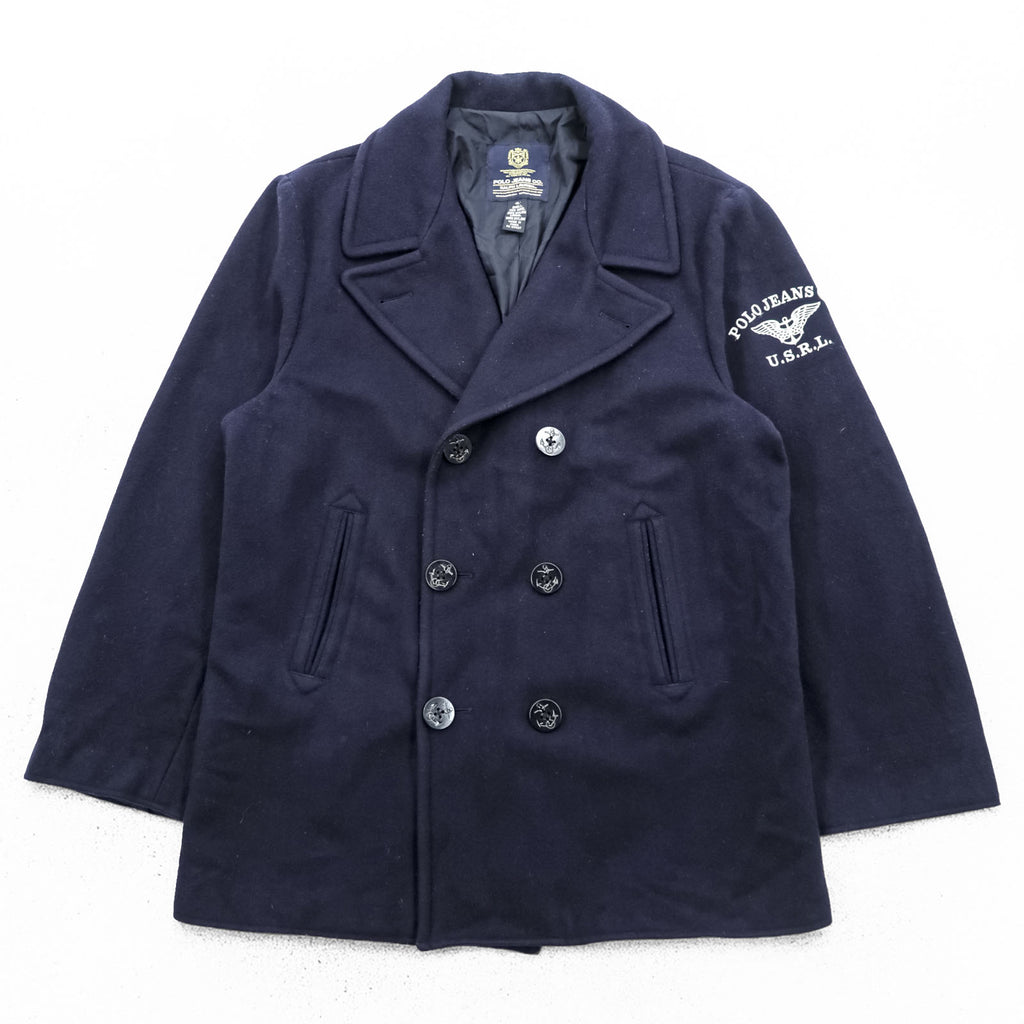 Polo Ralph Lauren 90s Pea Coat XL Navy Melton Wool POLO JEANS CO. RALPH LAUREN
