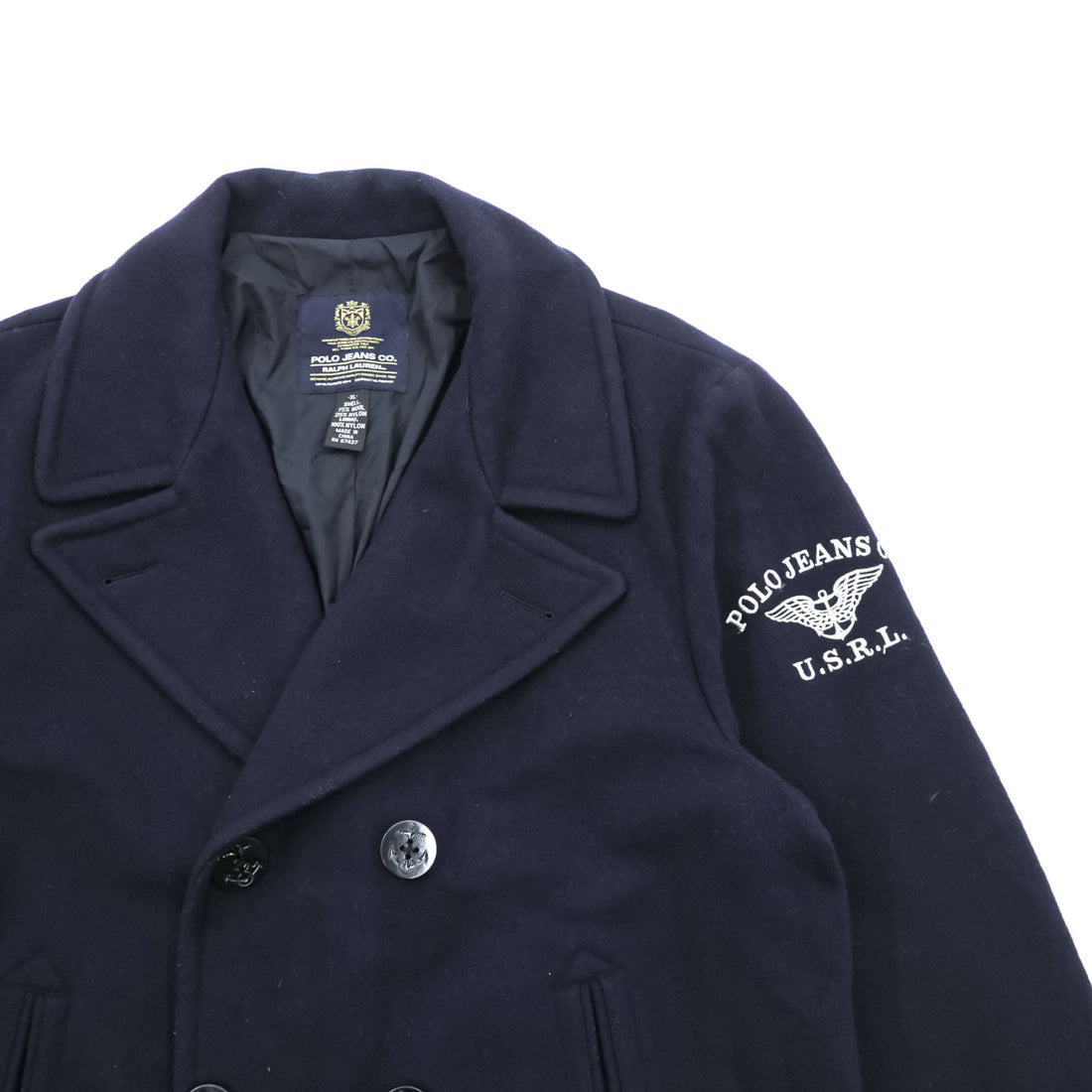 Polo Ralph Lauren 90s Pea Coat XL Navy Melton Wool POLO JEANS CO. RALPH LAUREN