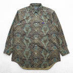 BURBERRY 90s Japan-Made Paisley Pattern Shirt, Size M, Brown/Green, with a single logo.
