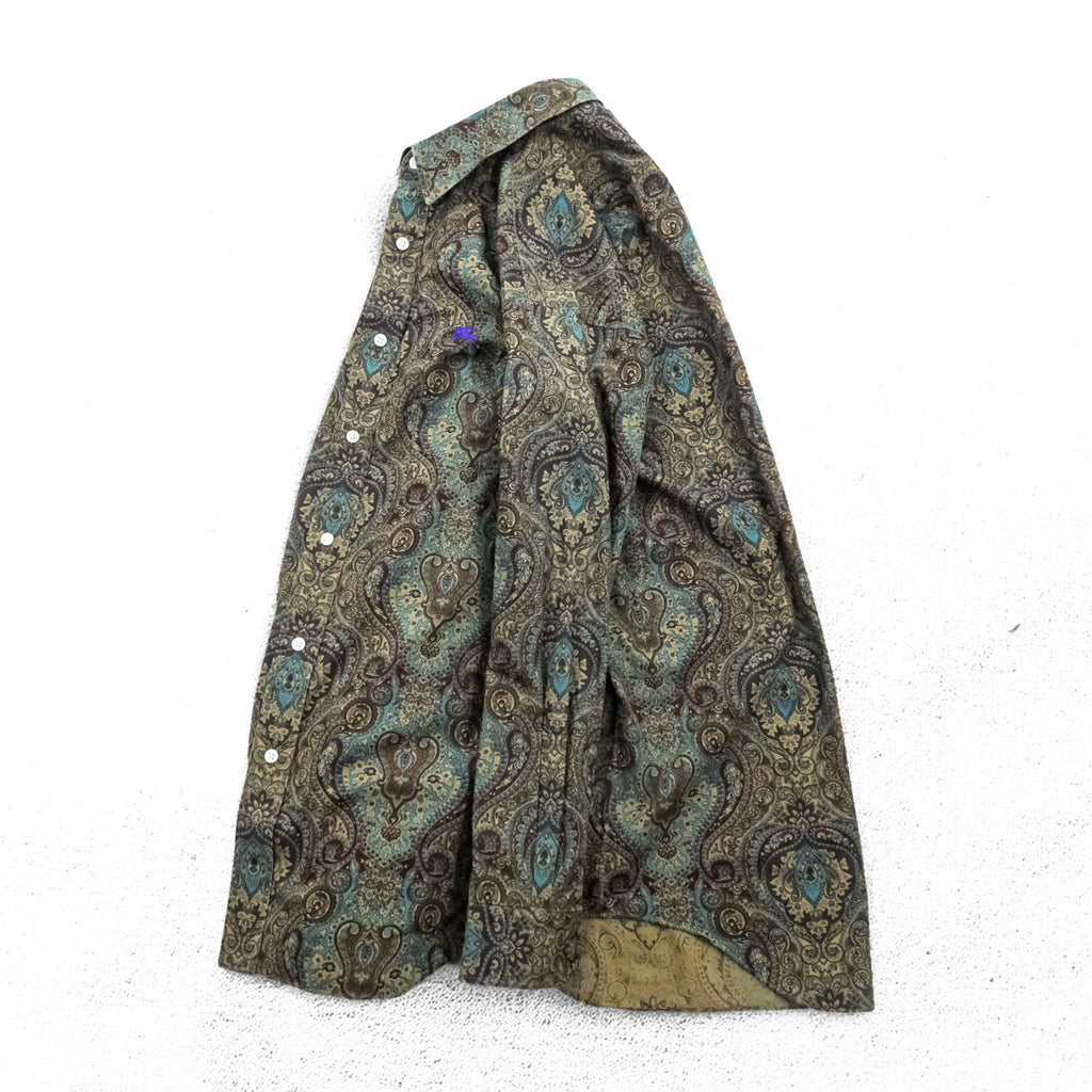 BURBERRY 90s Japan-Made Paisley Pattern Shirt, Size M, Brown/Green, with a single logo.
