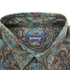 BURBERRY 90s Japan-Made Paisley Pattern Shirt, Size M, Brown/Green, with a single logo.