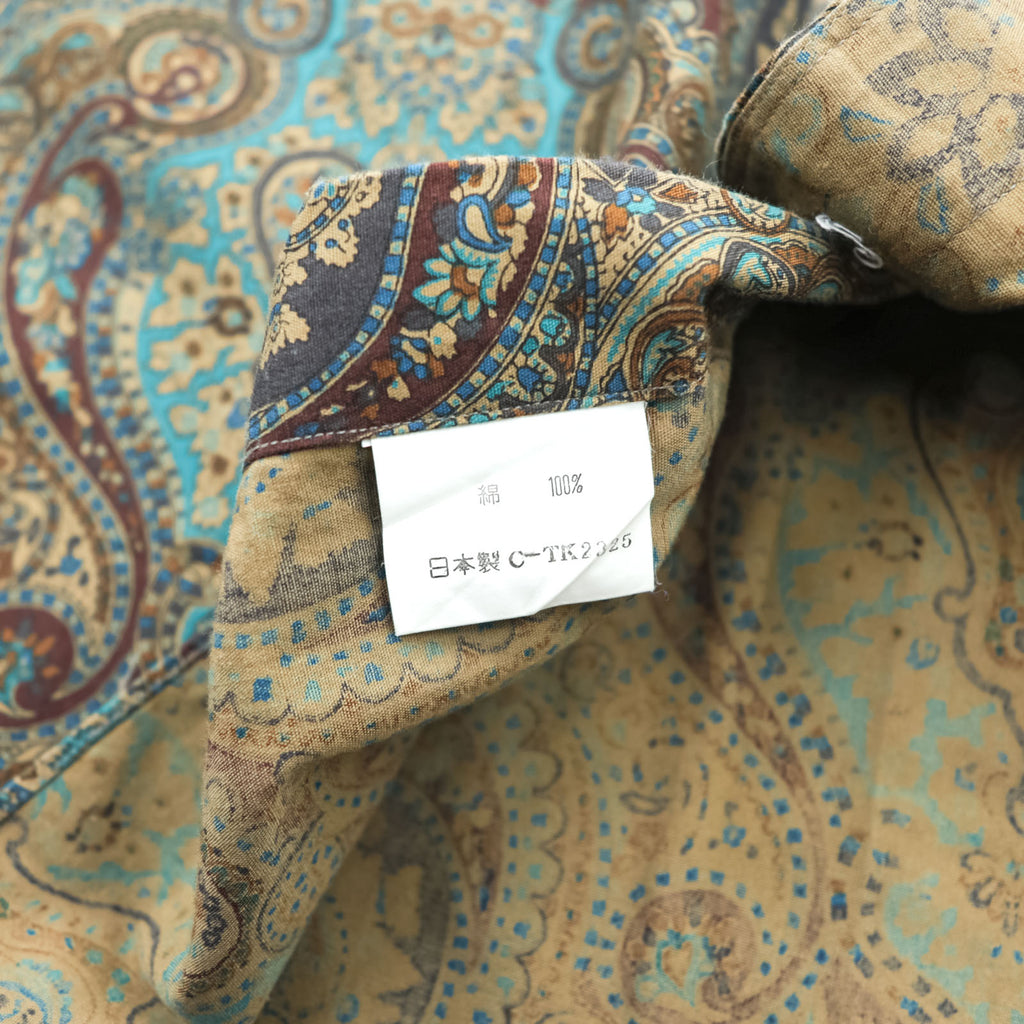 BURBERRY 90s Japan-Made Paisley Pattern Shirt, Size M, Brown/Green, with a single logo.