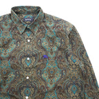 BURBERRY 90s Japan-Made Paisley Pattern Shirt, Size M, Brown/Green, with a single logo.