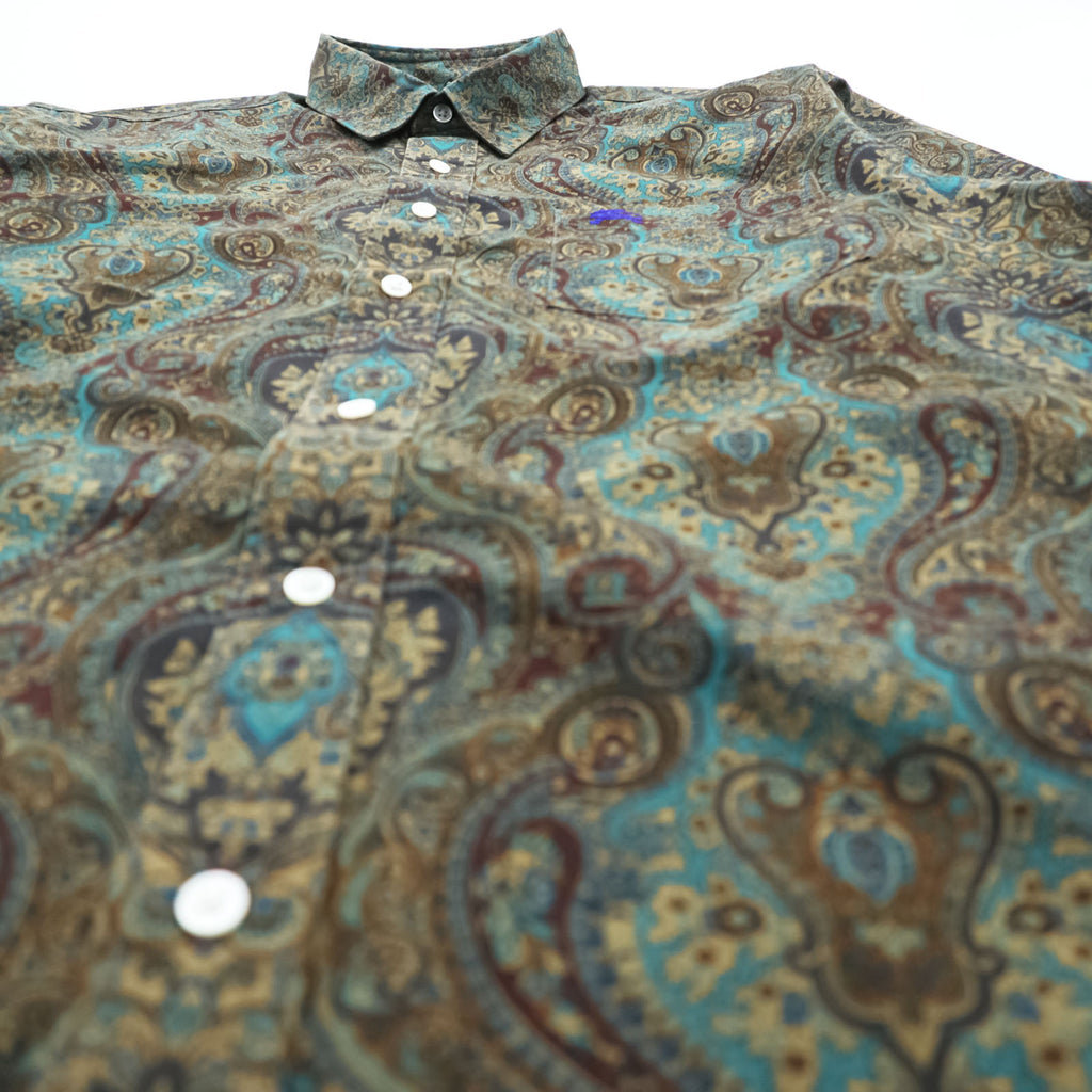 BURBERRY 90s Japan-Made Paisley Pattern Shirt, Size M, Brown/Green, with a single logo.