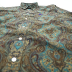 BURBERRY 90s Japan-Made Paisley Pattern Shirt, Size M, Brown/Green, with a single logo.