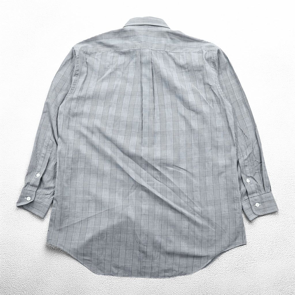 BURBERRY 90s Made in Japan Vintage Glen Plaid Long Sleeve Shirt M Gray Chest Pocket Embroidered One-point Logo