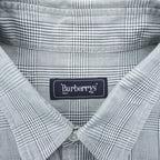 BURBERRY 90s Made in Japan Vintage Glen Plaid Long Sleeve Shirt M Gray Chest Pocket Embroidered One-point Logo