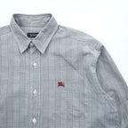 BURBERRY 90s Made in Japan Vintage Glen Plaid Long Sleeve Shirt M Gray Chest Pocket Embroidered One-point Logo