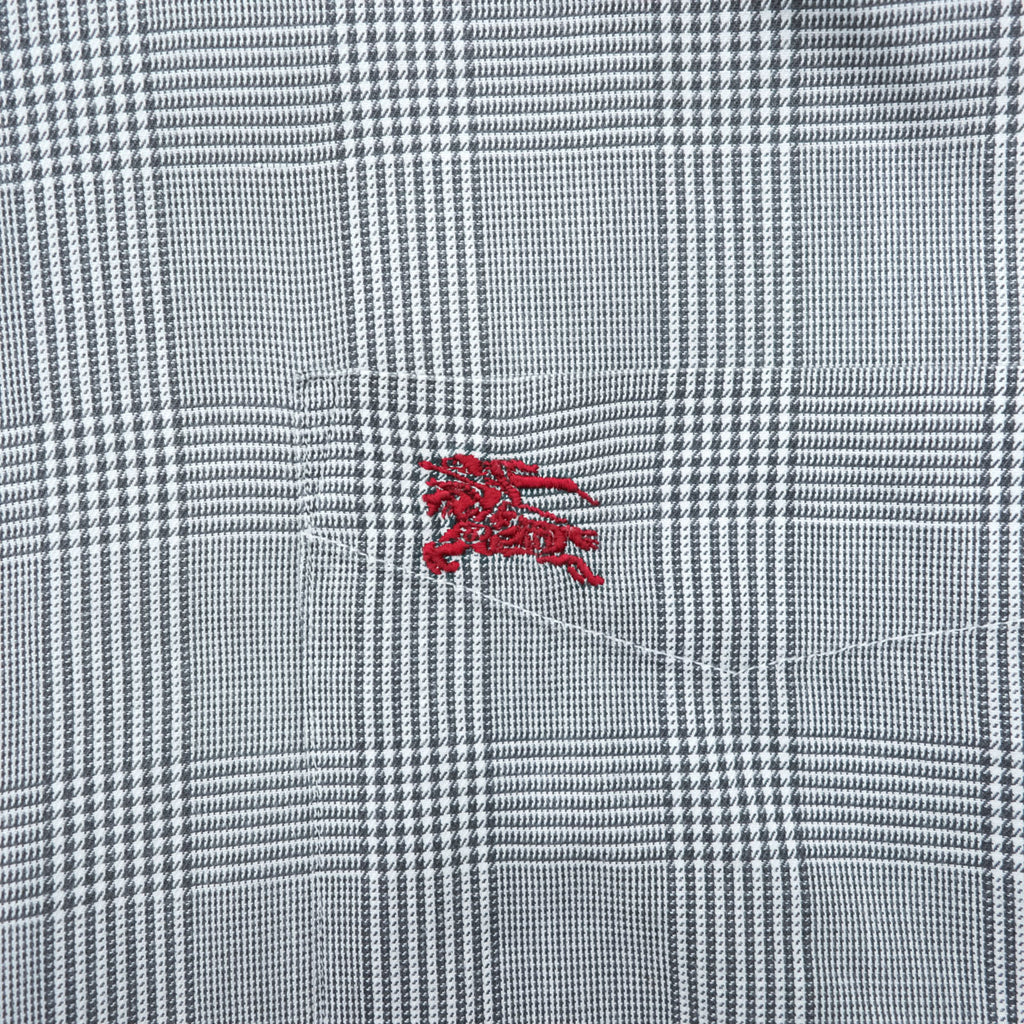 BURBERRY 90s Made in Japan Vintage Glen Plaid Long Sleeve Shirt M Gray Chest Pocket Embroidered One-point Logo