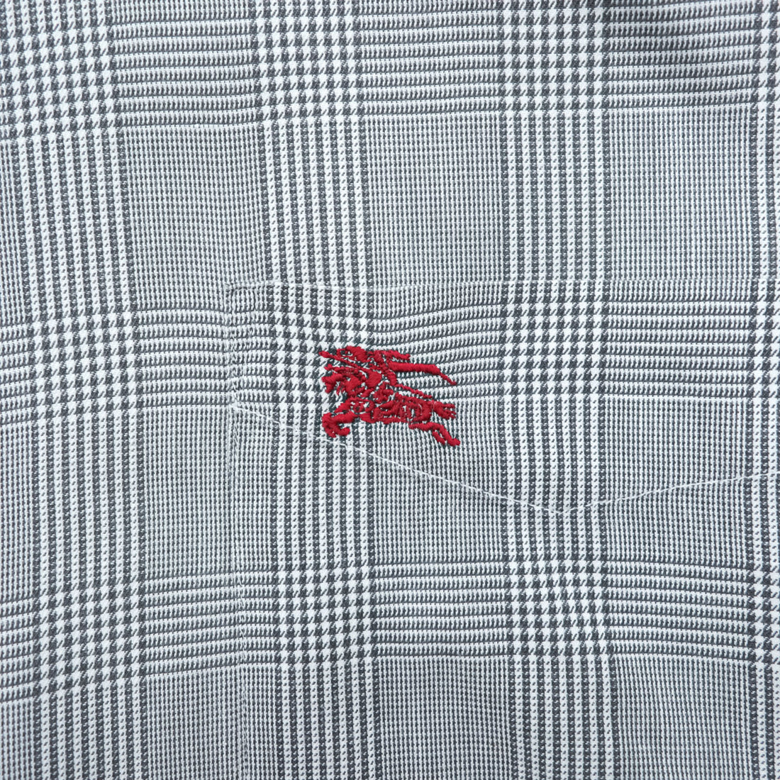 BURBERRY 90s Made in Japan Vintage Glen Plaid Long Sleeve Shirt M Gray Chest Pocket Embroidered One-point Logo