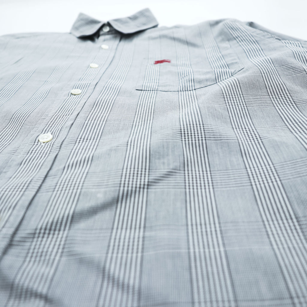 BURBERRY 90s Made in Japan Vintage Glen Plaid Long Sleeve Shirt M Gray Chest Pocket Embroidered One-point Logo