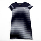 Polo Ralph Lauren Girls Striped T-Shirt Dress Navy White Cotton Pony Logo Short Sleeve Size 160