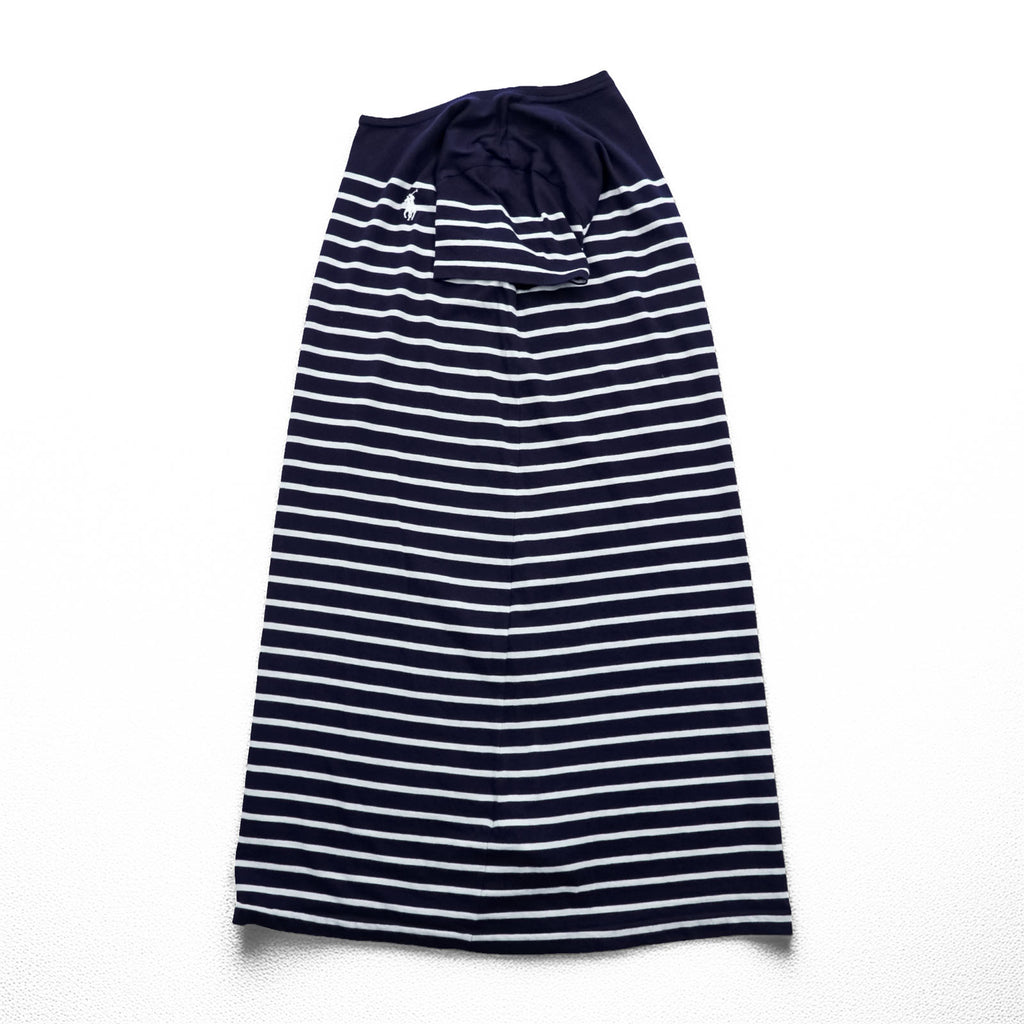 Polo Ralph Lauren Girls Striped T-Shirt Dress Navy White Cotton Pony Logo Short Sleeve Size 160