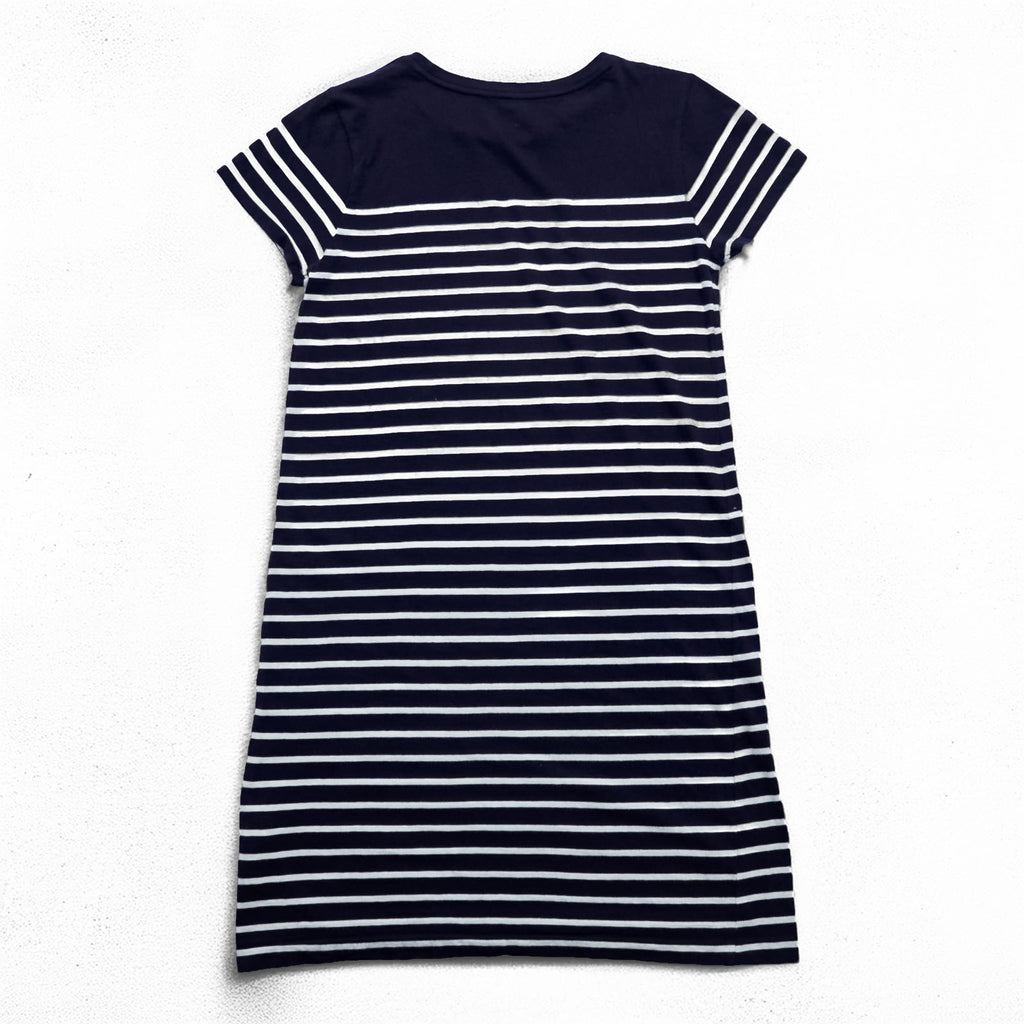 Polo Ralph Lauren Girls Striped T-Shirt Dress Navy White Cotton Pony Logo Short Sleeve Size 160