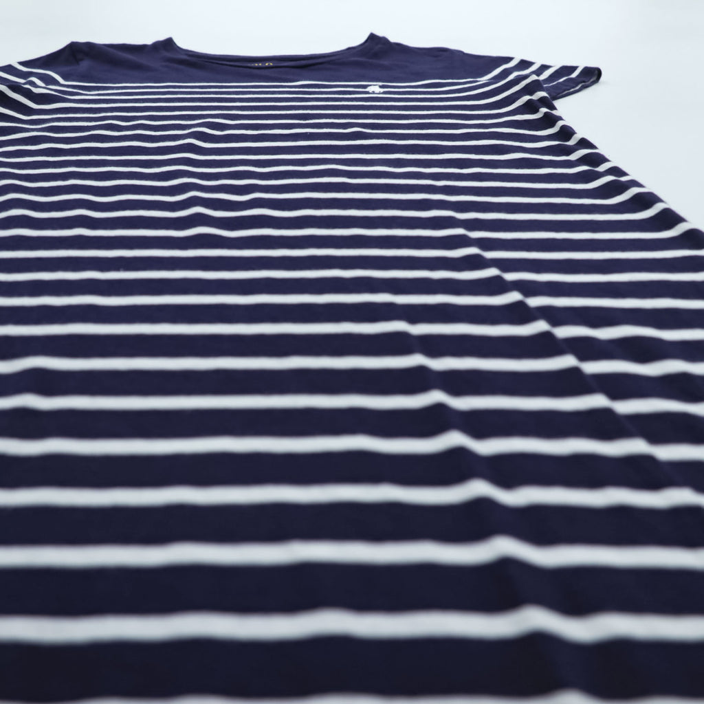 Polo Ralph Lauren Girls Striped T-Shirt Dress Navy White Cotton Pony Logo Short Sleeve Size 160