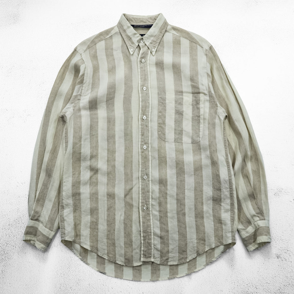 NAUTICA 90s Vintage Button-Down Shirt, Size L, Beige, Striped
