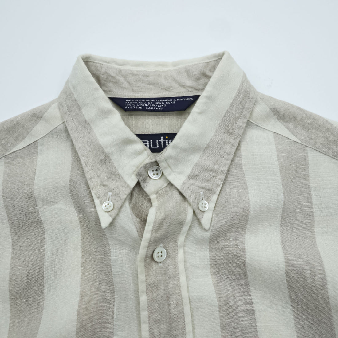 NAUTICA 90s Vintage Button-Down Shirt, Size L, Beige, Striped
