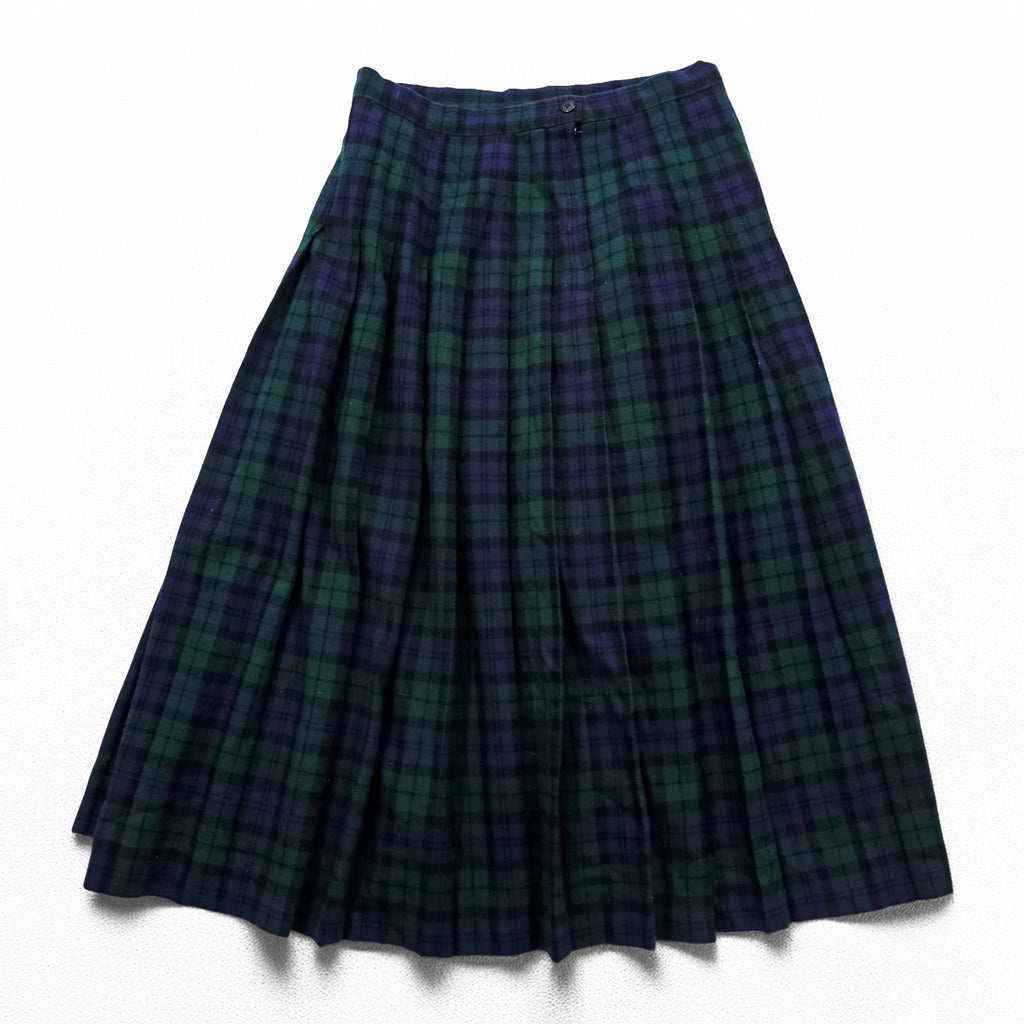 PENDLETON 70年代 USA製 ヴィンテージ タータンチェック ロング プリーツスカート L グリーン ネイビー ブラックウォッチ Pure Virgin Wool