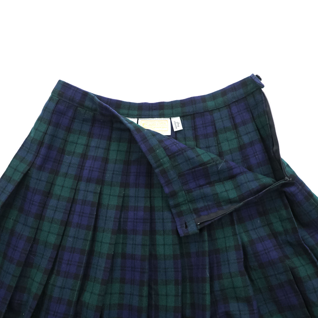 PENDLETON 70年代 USA製 ヴィンテージ タータンチェック ロング プリーツスカート L グリーン ネイビー ブラックウォッチ Pure Virgin Wool