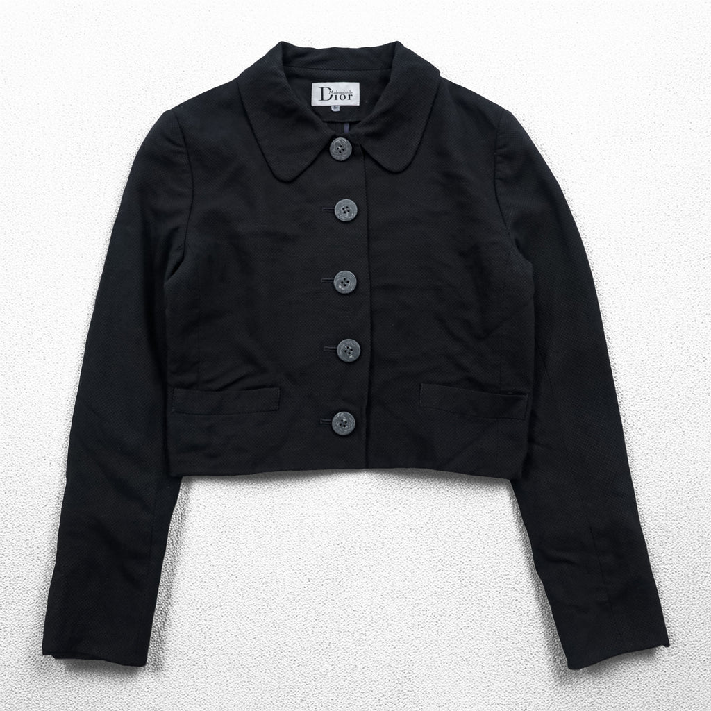 Christian Dior 90年代 ヴィンテージ 日本製 Mademoiselle 丸襟 クロップドジャケット ボレロ S ブラック 短丈 マドモアゼルディオール
