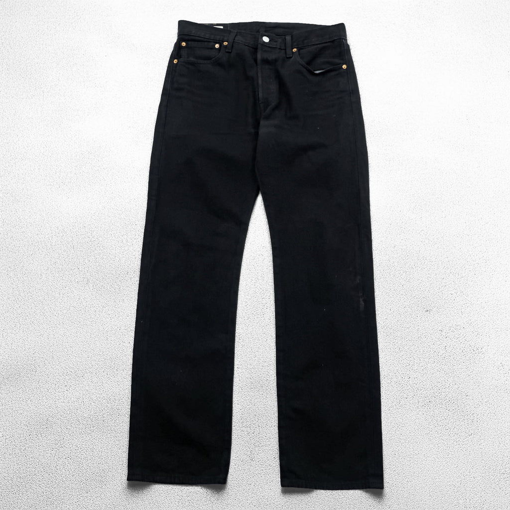 Levi Strauss 501 Original Button Fly Denim Pants Jeans M Black Big E Leather Patch 00501-0165