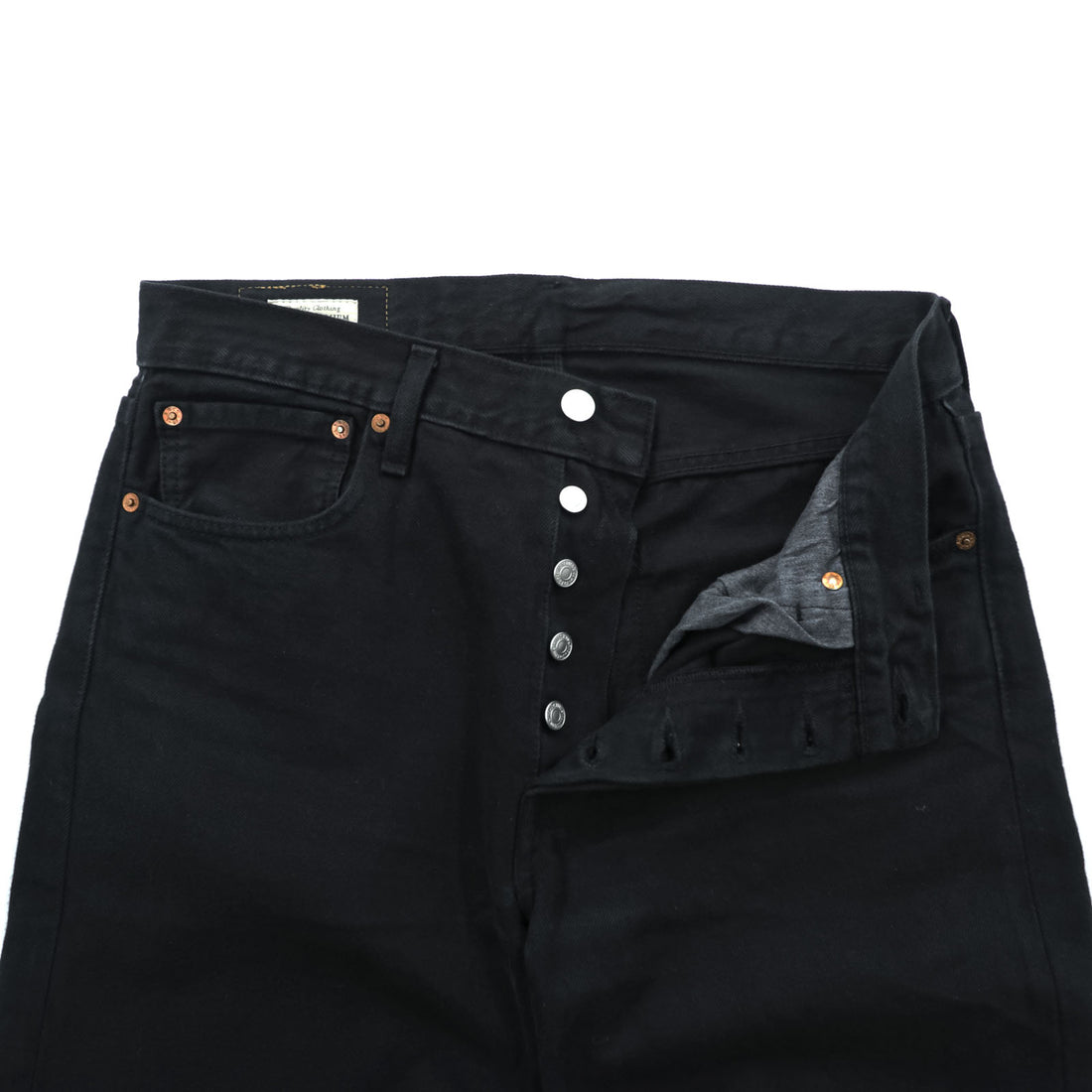 Levi Strauss 501 Original Button Fly Denim Pants Jeans M Black Big E Leather Patch 00501-0165