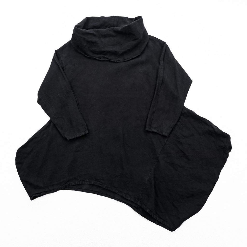 Bryn Walker Black Linen Asymmetric Tunic Dress Cowl Neck Cocoon Lagenlook Made in USA