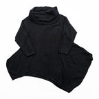 Bryn Walker Black Linen Asymmetric Tunic Dress Cowl Neck Cocoon Lagenlook Made in USA