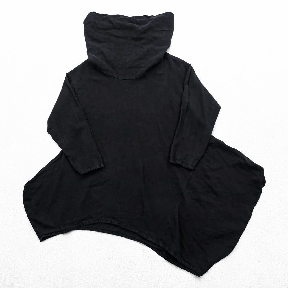Bryn Walker Black Linen Asymmetric Tunic Dress Cowl Neck Cocoon Lagenlook Made in USA