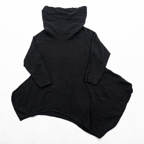 Bryn Walker Black Linen Asymmetric Tunic Dress Cowl Neck Cocoon Lagenlook Made in USA
