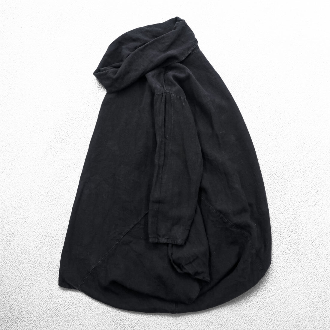 Bryn Walker Black Linen Asymmetric Tunic Dress Cowl Neck Cocoon Lagenlook Made in USA