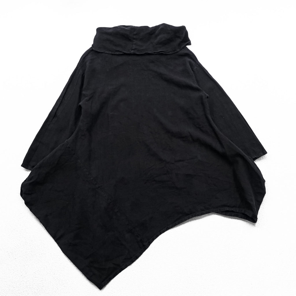 Bryn Walker Black Linen Asymmetric Tunic Dress Cowl Neck Cocoon Lagenlook Made in USA