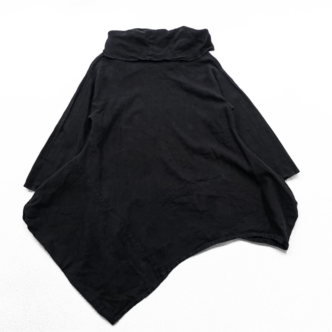 Bryn Walker Black Linen Asymmetric Tunic Dress Cowl Neck Cocoon Lagenlook Made in USA
