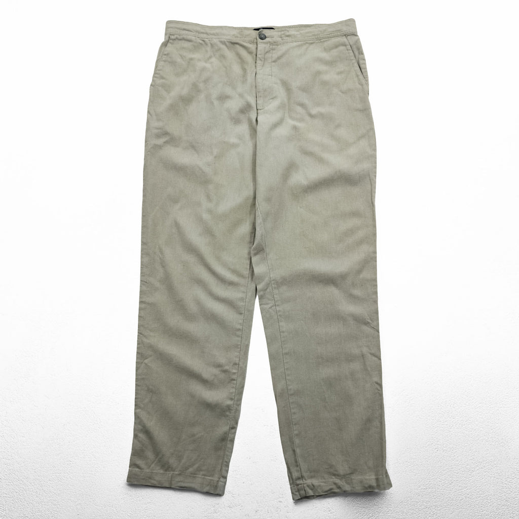 Marc Anthony Luxury Linen Cotton Pants Beige Light Tan Flat Front Tapered Casual Trousers Size L