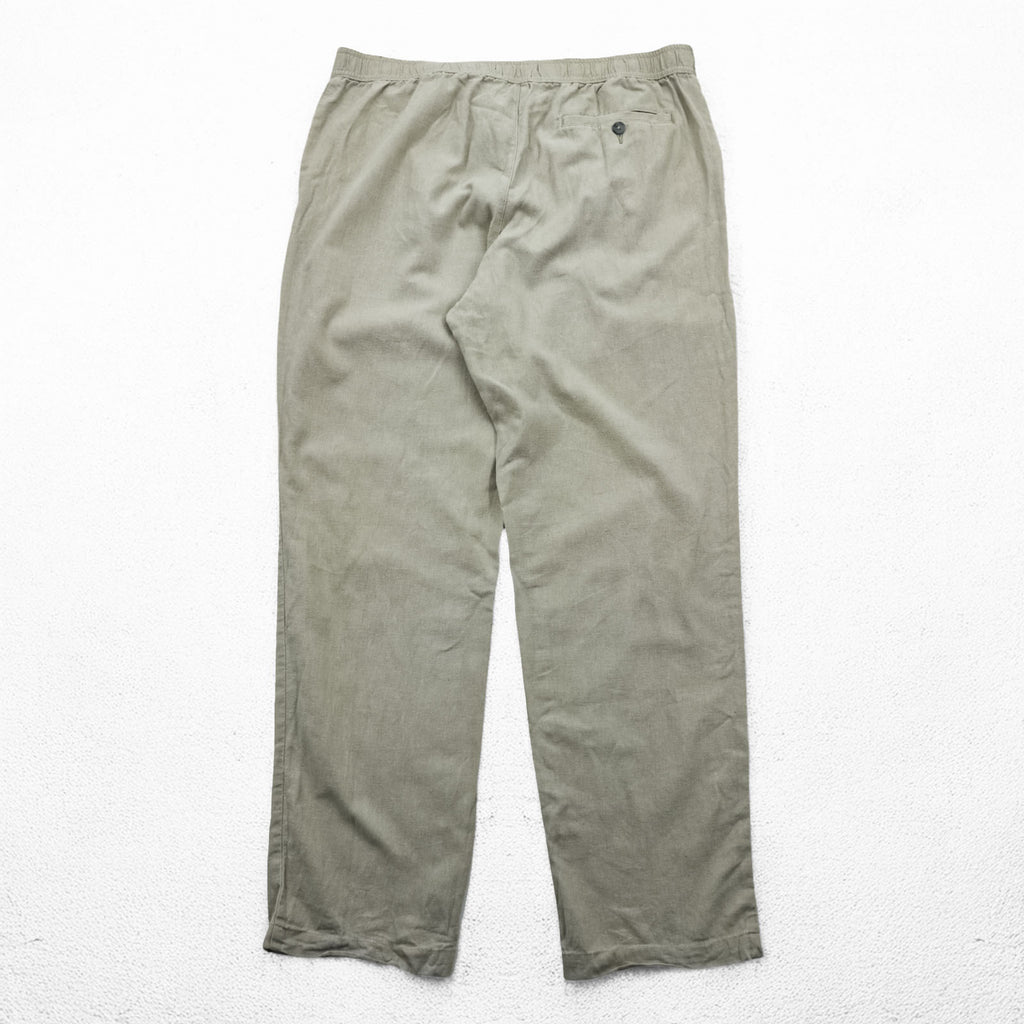 Marc Anthony Luxury Linen Cotton Pants Beige Light Tan Flat Front Tapered Casual Trousers Size L