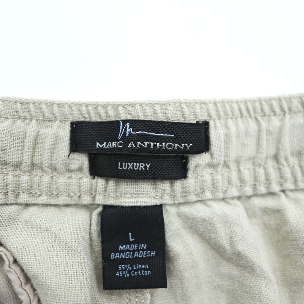 Marc Anthony Luxury Linen Cotton Pants Beige Light Tan Flat Front Tapered Casual Trousers Size L
