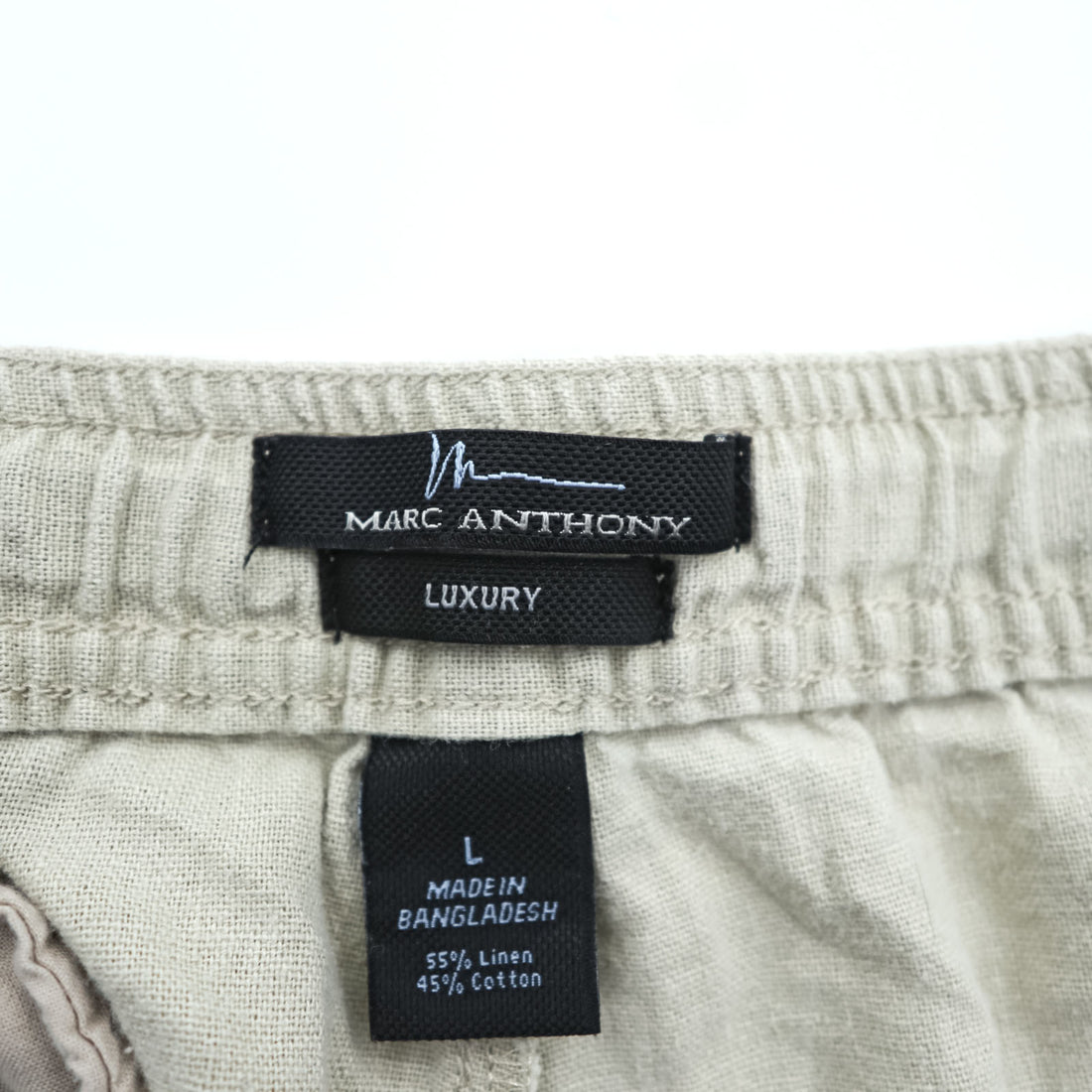 Marc Anthony Luxury Linen Cotton Pants Beige Light Tan Flat Front Tapered Casual Trousers Size L