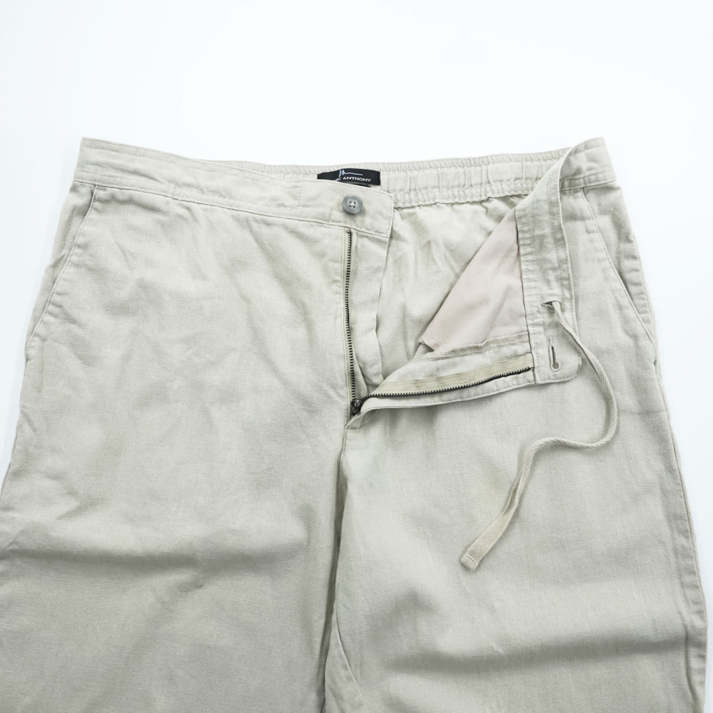Marc Anthony Luxury Linen Cotton Pants Beige Light Tan Flat Front Tapered Casual Trousers Size L