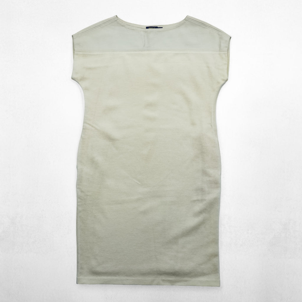 Polo Ralph Lauren French Sleeve Lamb Leather Trim Dress, Size M, White, Item Number 211633521001