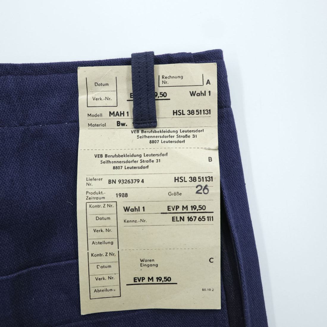 Vintage East German DDR Work Pants Blue VEB Berufskleidung Leutersdorf 1988 Straight Leg Deadstock
