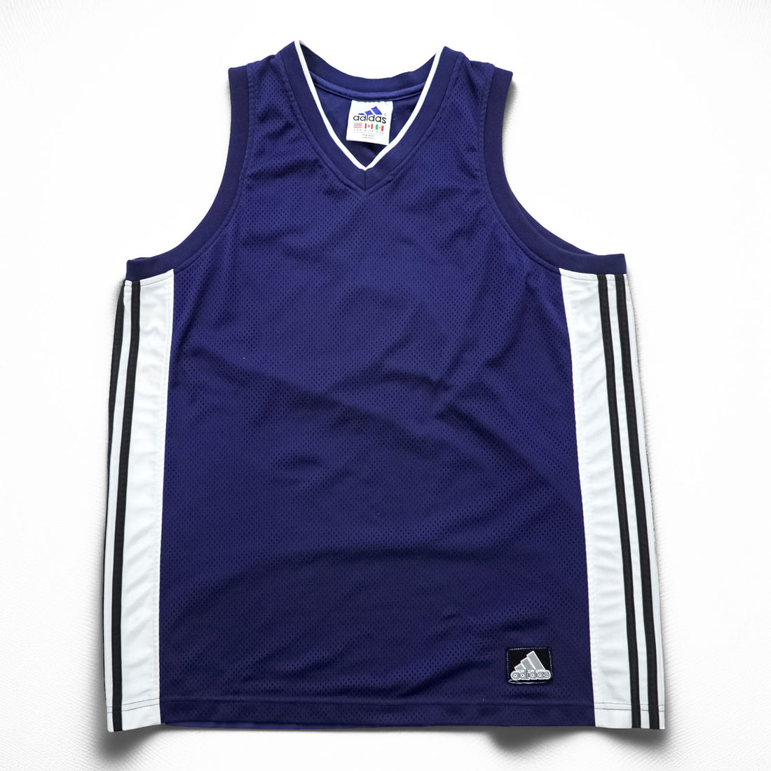 adidas 90年代 ヴィンテージ メッシュ タンクトップ M ネイビー 万国旗タグ Vネック サイドライン バスケ ジャージ