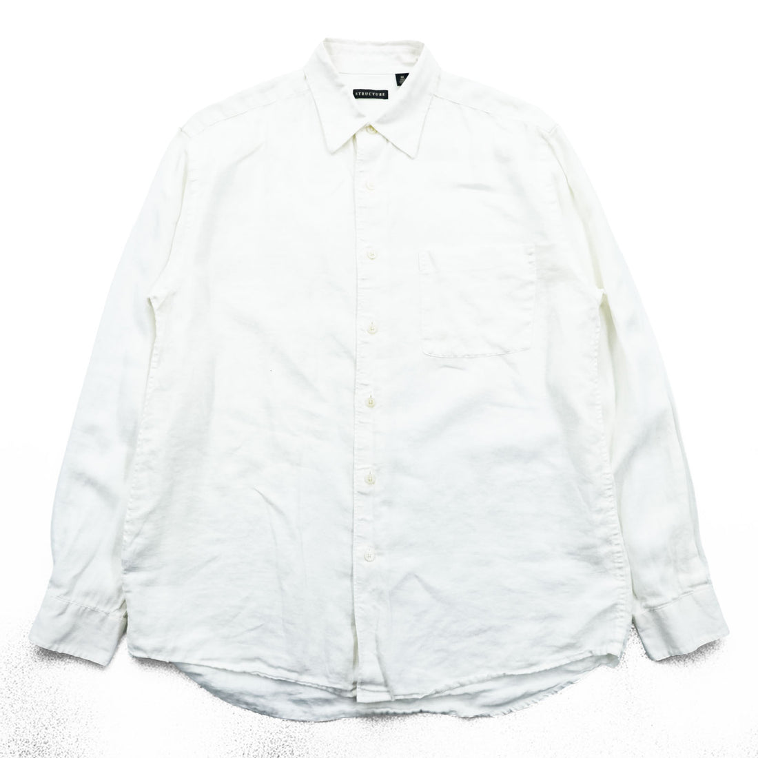 STRUCTURE リネンシャツ 長袖シャツ M ホワイト 麻100% 胸ポケット