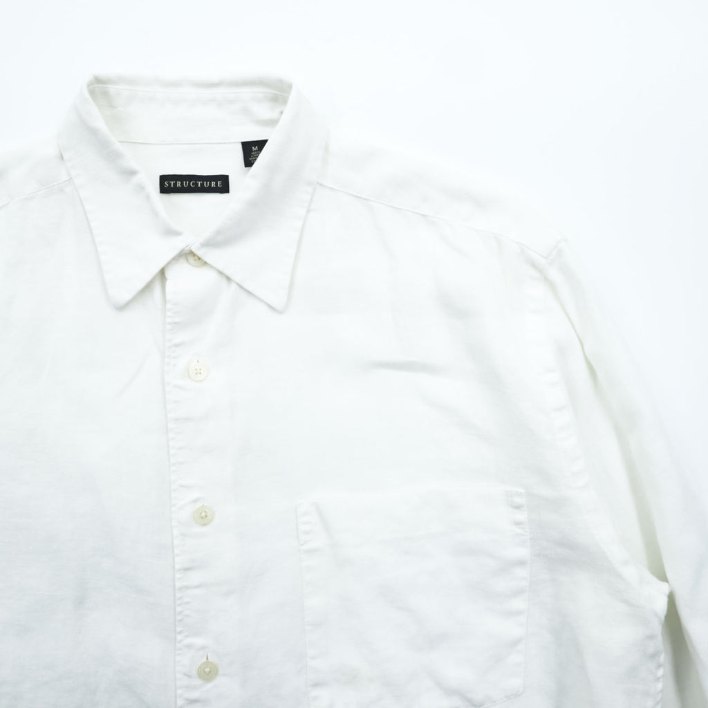 Structure Linen Long Sleeve Shirt Size M White