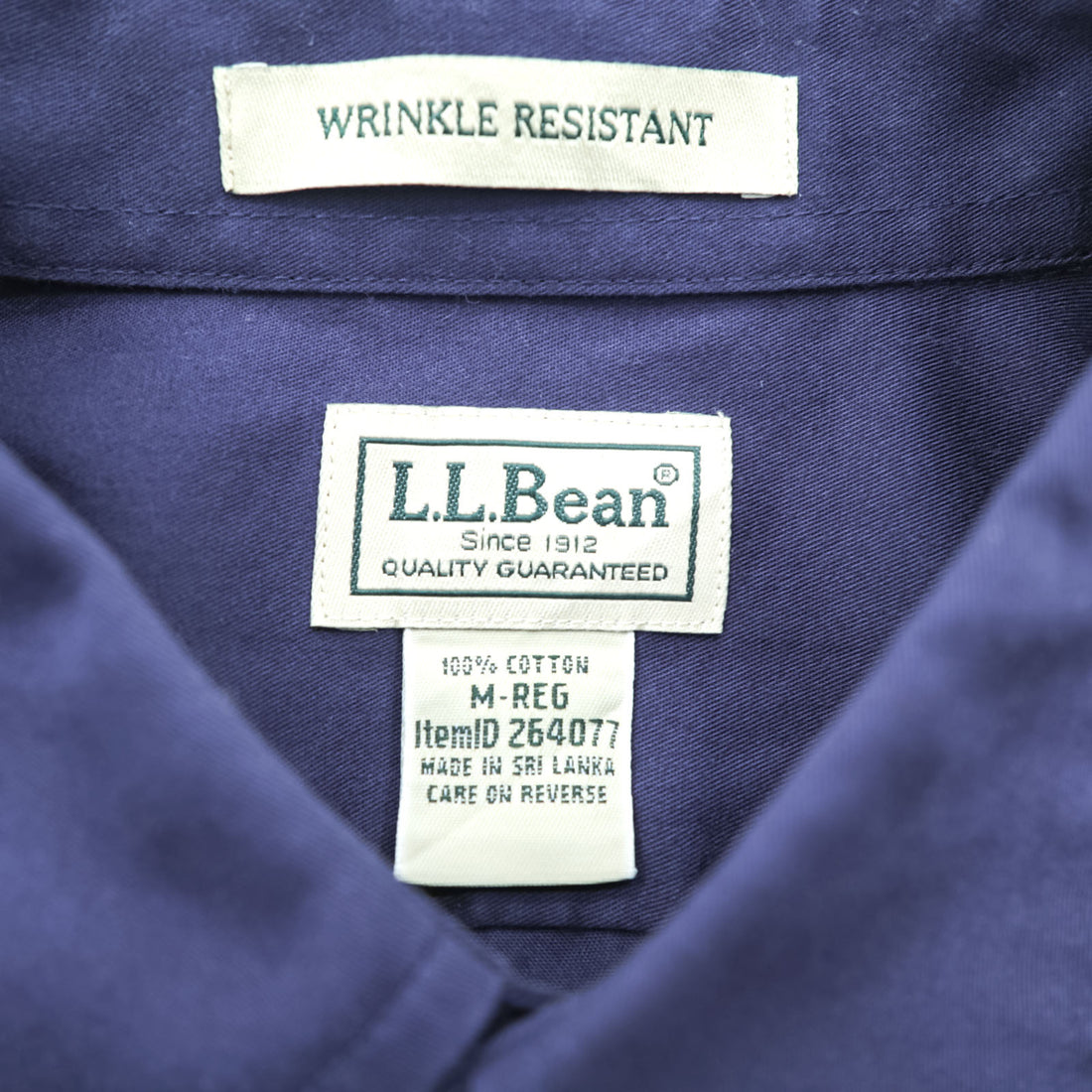 L.L.Bean button-down shirt, size M, navy, wrinkle-resistant, item number 264077