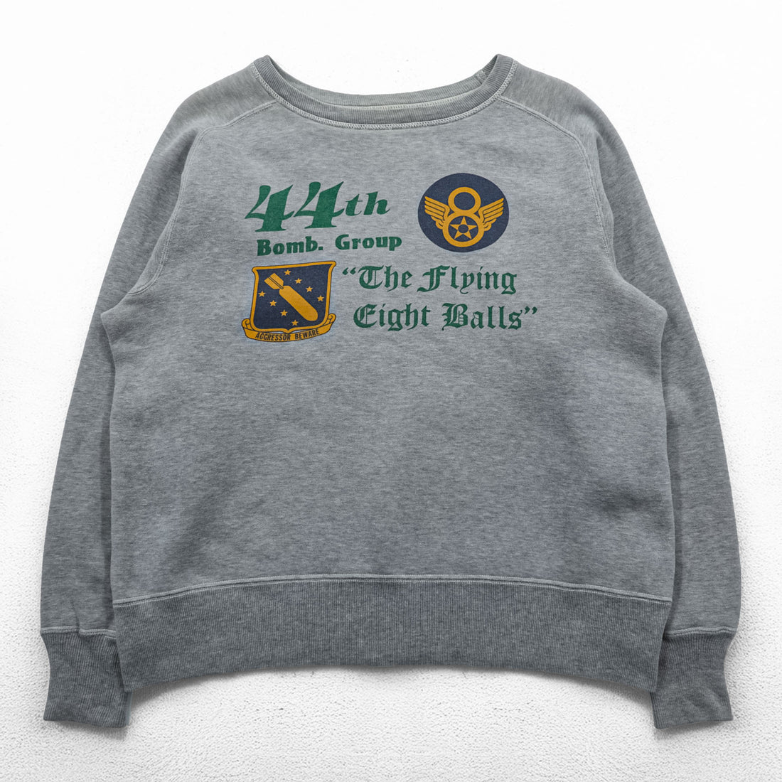 BUZZ RICKSON'S 日本製 スウェット トレーナー L グレー The Flying Eight Balls 染み込みプリント