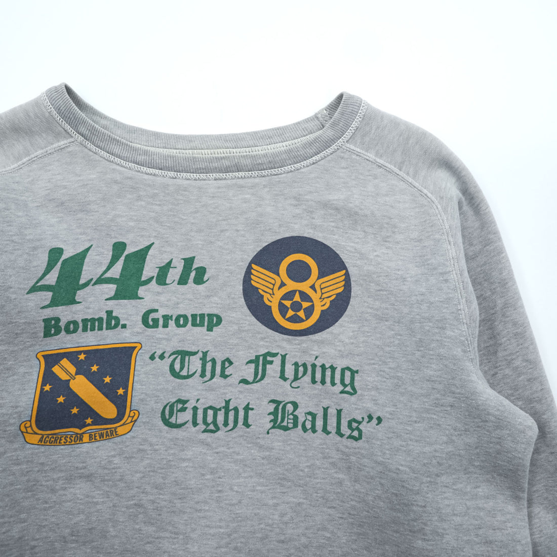 BUZZ RICKSON'S 日本製 スウェット トレーナー L グレー The Flying Eight Balls 染み込みプリント