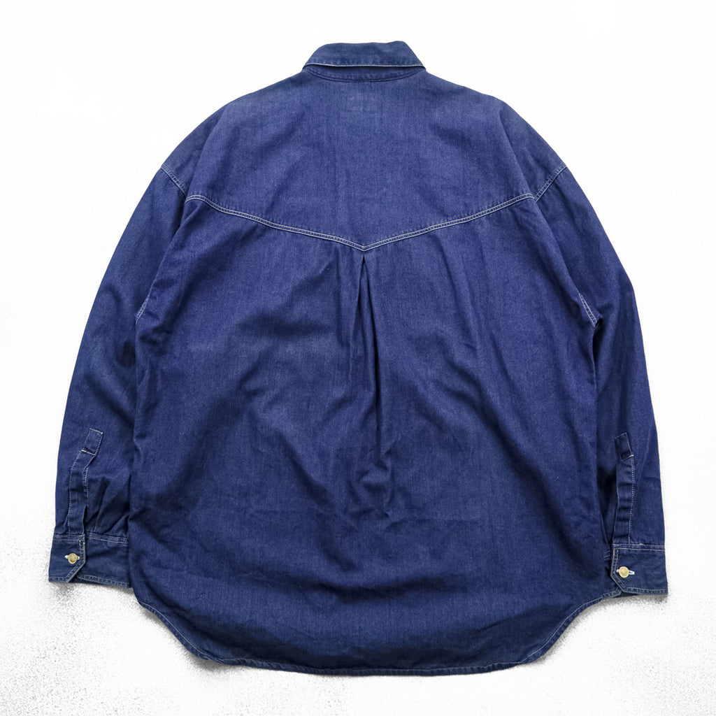 VERSACE 90s Vintage Denim Shirt, Size XL and up, Blue, JEANS COUTURE, Medusa Buttons