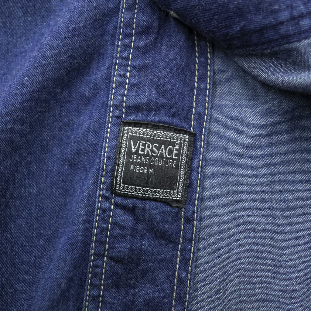 VERSACE 90s Vintage Denim Shirt, Size XL and up, Blue, JEANS COUTURE, Medusa Buttons