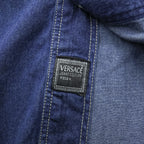 VERSACE 90s Vintage Denim Shirt, Size XL and up, Blue, JEANS COUTURE, Medusa Buttons