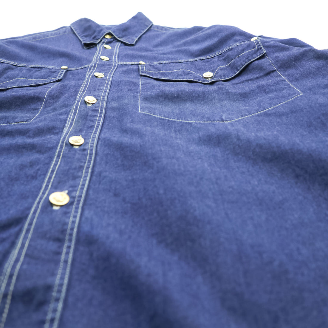 VERSACE 90s Vintage Denim Shirt, Size XL and up, Blue, JEANS COUTURE, Medusa Buttons